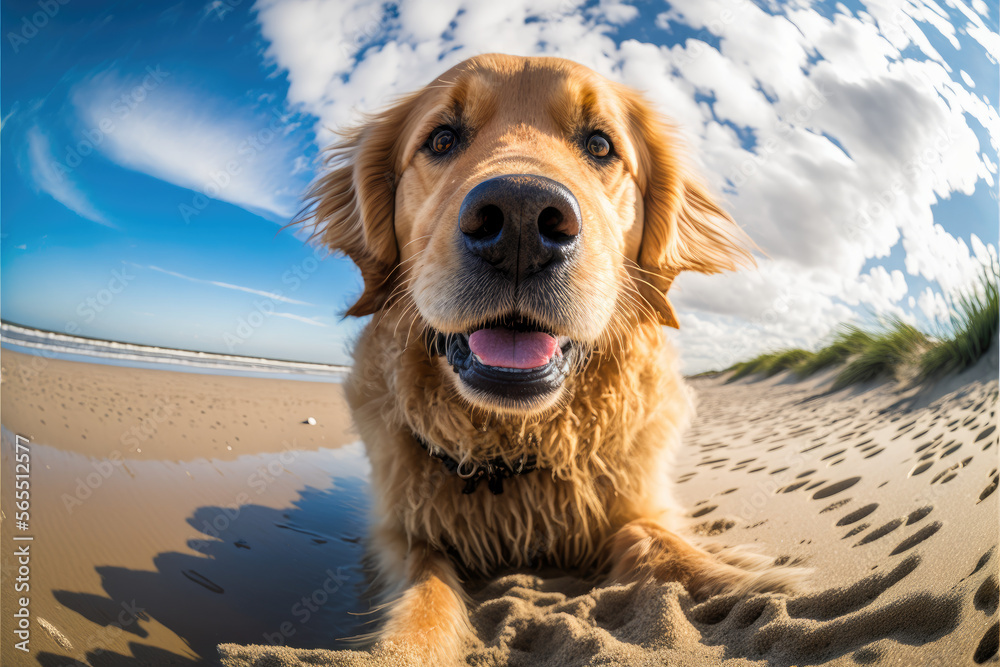 golden retriever on the beach generate by AI