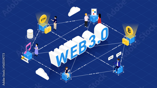 アイソメトリック図法で描いたWEB3.0のインフォグラフィックイラスト