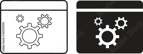 Monitor and gears icon simple trendy flat style line and solid Isolated vector illustration on white background. For apps, logo, websites, symbol , UI, UX, graphic and web design. EPS 10.