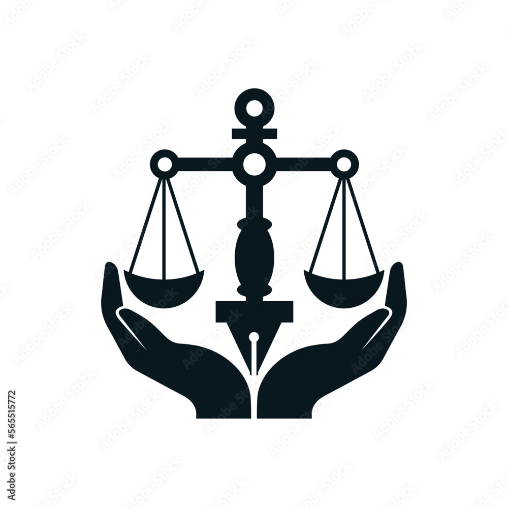 Two hand holding attorney and lawyer service logo icon. Two hand holding attorney and lawyer service logo icon.