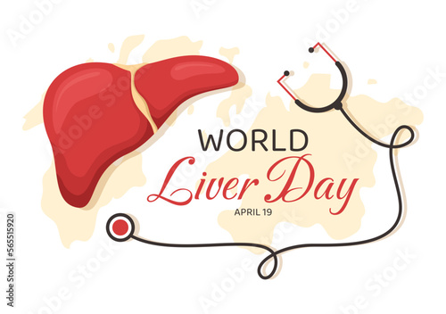 World Liver day on April 19th Illustration to Raise Global Awareness of Hepatitis in Flat Cartoon Hand Drawn for Web Banner or Landing Page Templates