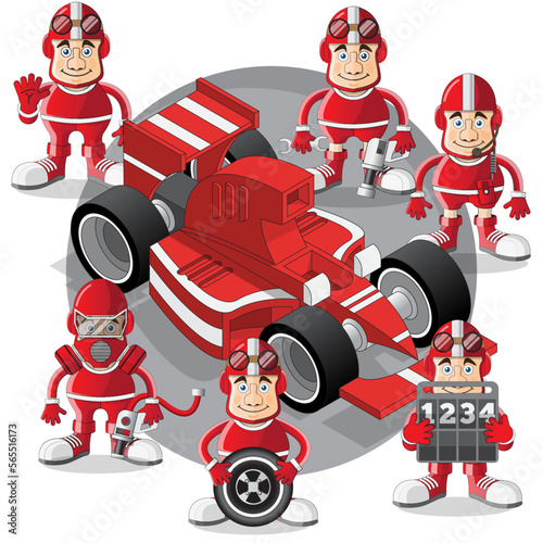 Maintenance of a racing car. Side view. Isolated on white background. Vector illustration.