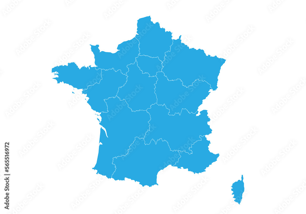 france map. High detailed blue map of france on PNG transparent background.