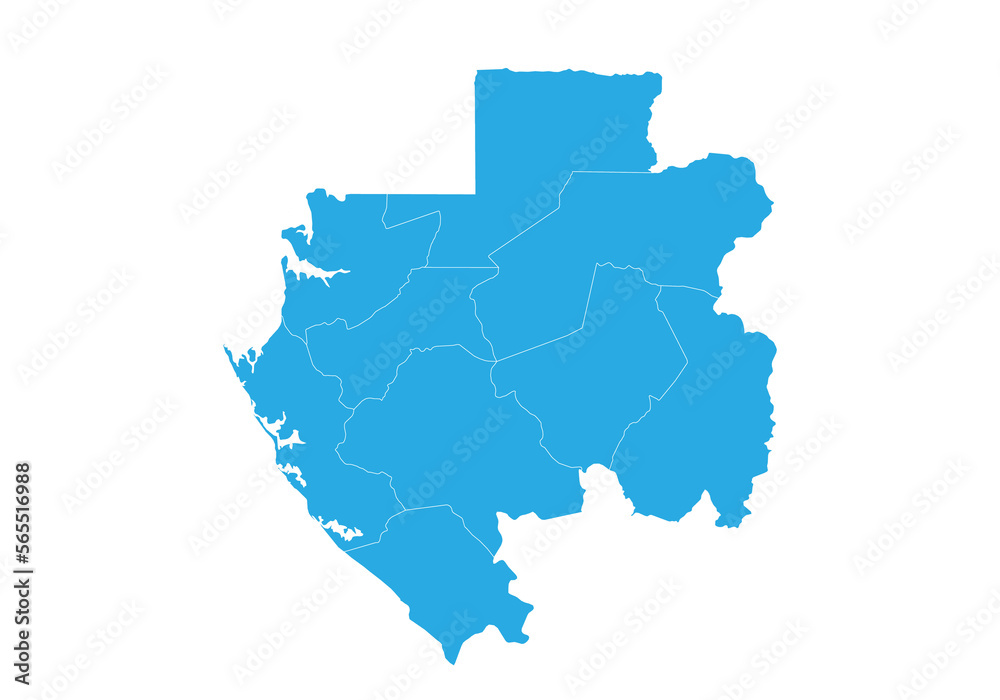 gabon map. High detailed blue map of gabon on PNG transparent background.