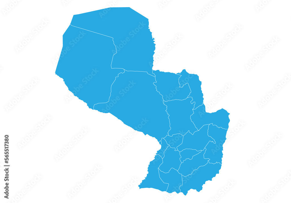 Fototapeta premium paraguay map. High detailed blue map of paraguay on PNG transparent background.