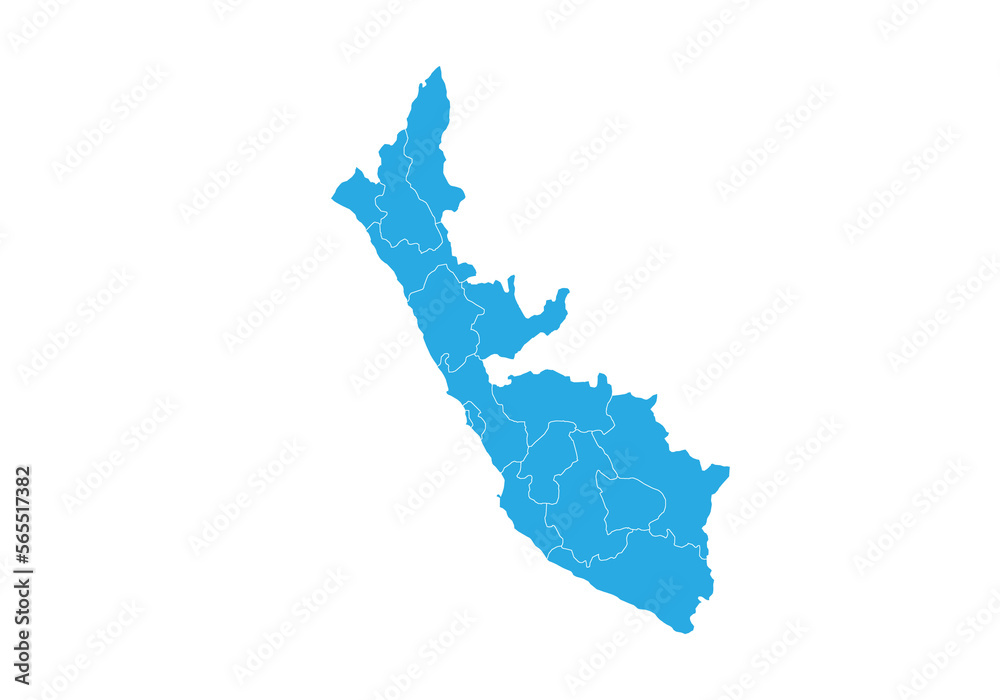 peru map. High detailed blue map of peru on PNG transparent background. - obrazy, fototapety, plakaty 
