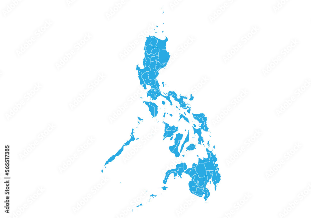 philippines map. High detailed blue map of philippines on PNG transparent background.