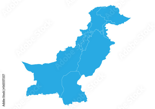 pakistan map. High detailed blue map of pakistan on PNG transparent background.