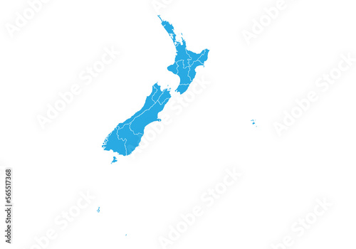 New Zealand map. High detailed blue map of New Zealand on PNG transparent background.