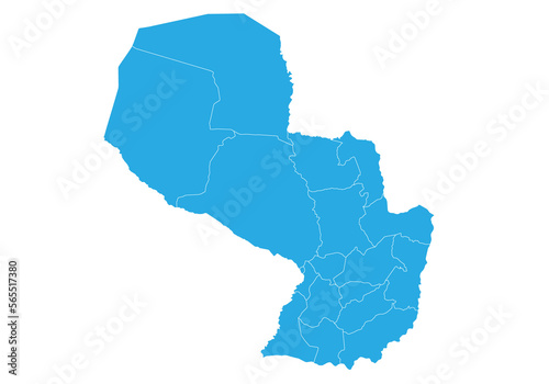 paraguay map. High detailed blue map of paraguay on PNG transparent background.
