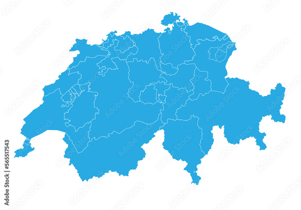 switzerland map. High detailed blue map of switzerland on PNG transparent background.