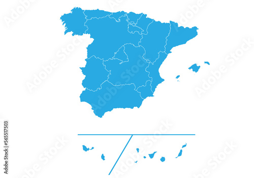 spain Provinces map. High detailed blue map of spain on PNG transparent background.
