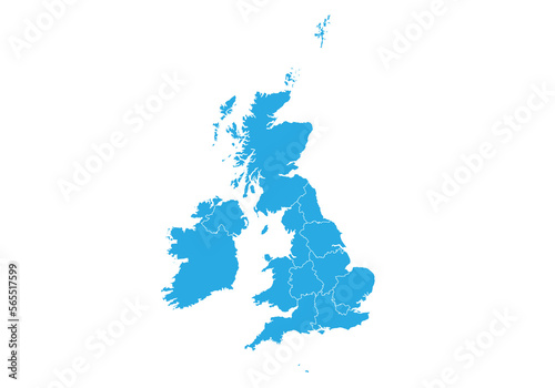 united Kingdom map. High detailed blue map of UK on PNG transparent background.
