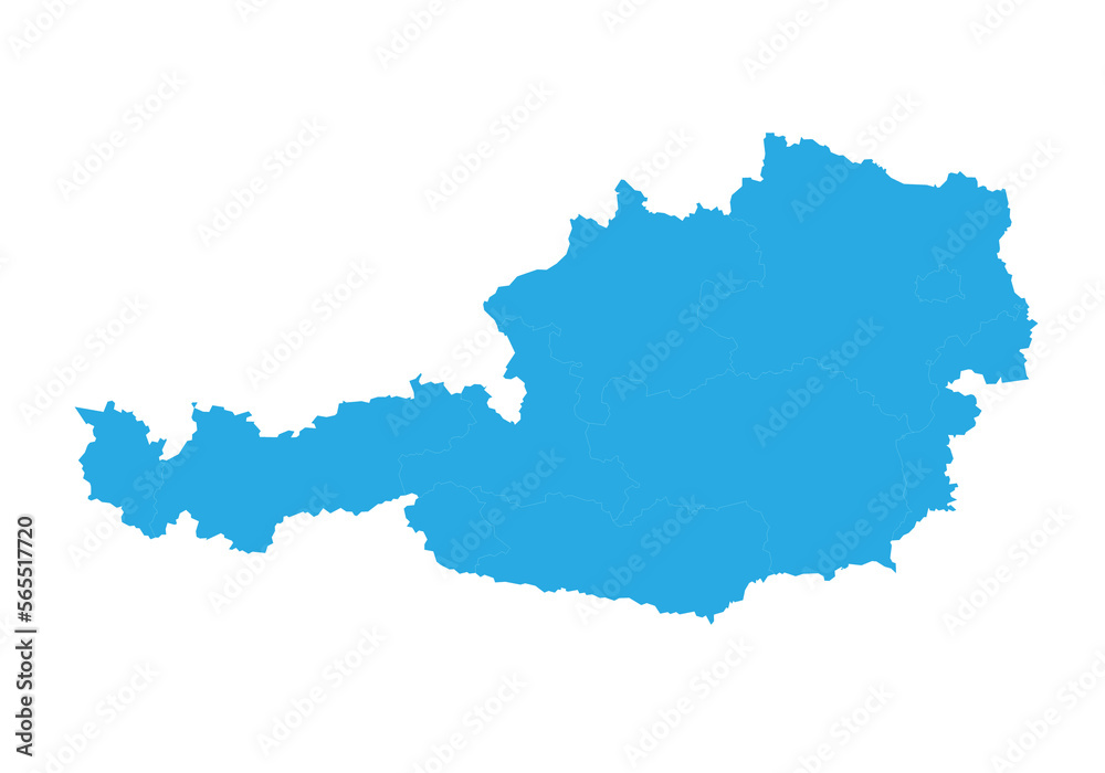 austria map. High detailed blue map of austria on PNG transparent background.