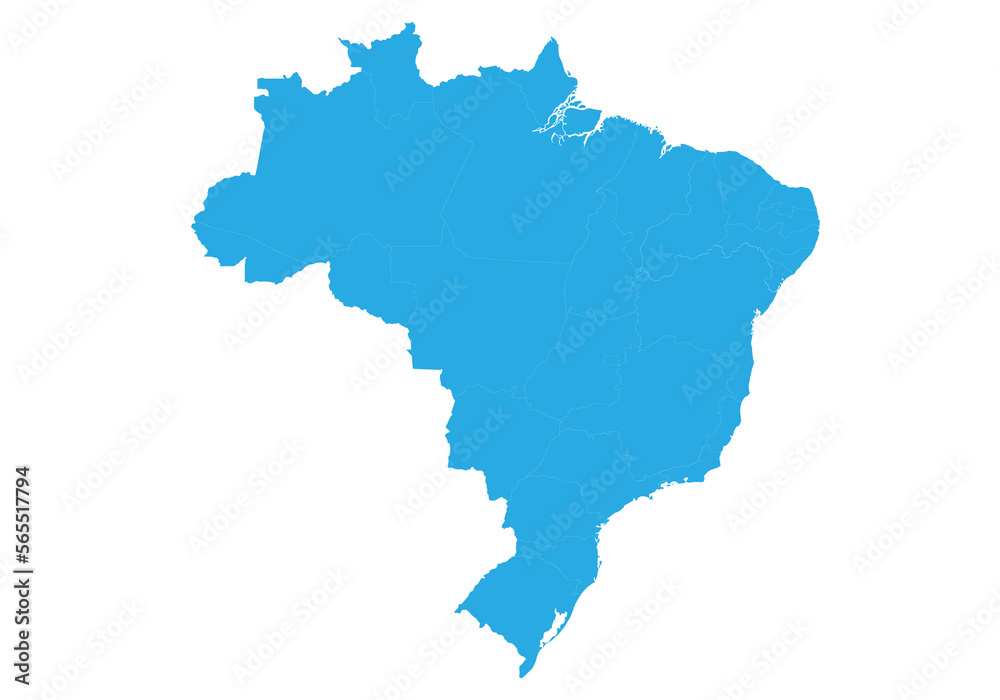 brazil map. High detailed blue map of brazil on PNG transparent background.