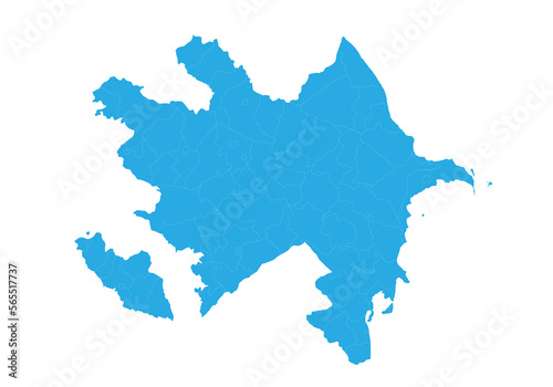 azerbaijan map. High detailed blue map of azerbaijan on PNG transparent background.