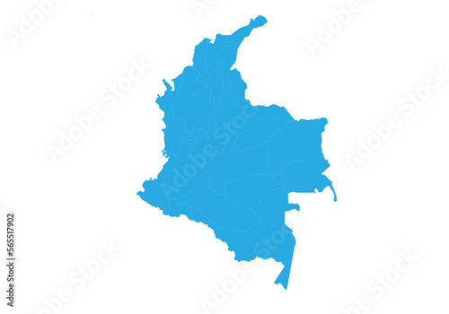 colombia map. High detailed blue map of colombia on PNG transparent background.