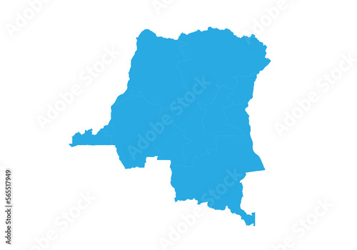 congo DR map. High detailed blue map of congo DR on PNG transparent background.
