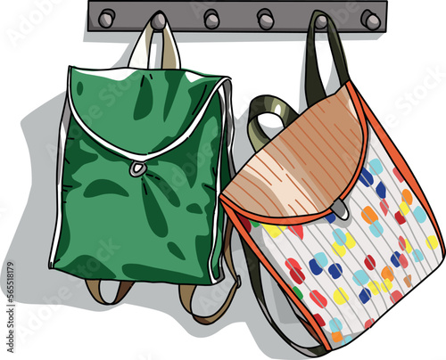 Illustration of two bag at hook in the bedroom vector design