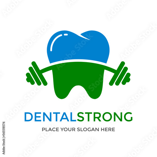 Dental strong with barbell vector logo template. This graphic suitable for dentist or clinic business.