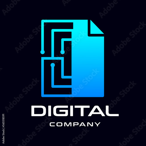 Digital or technology of paper vector logo template. This graphic can be used for office or education needs.