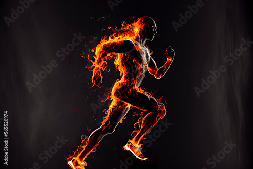 Fiery running man on a black background