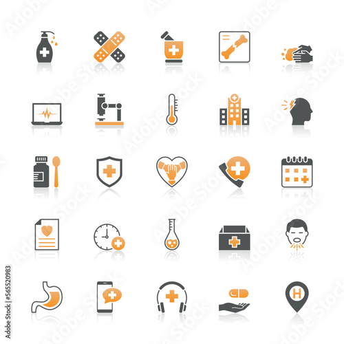 Medical Icon Set With Reflect On White Background