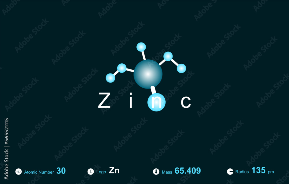Modern logo design for the word "Zinc" which belongs to atoms in the
