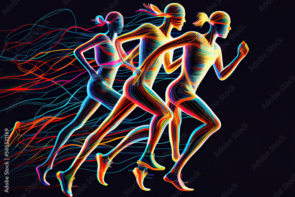 Running people, composed of colored lines Running people, composed of colored lines