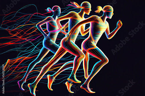 Running people, composed of colored lines