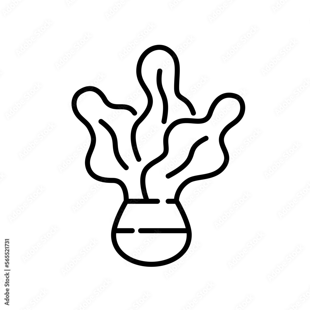Green leafy plant in a flower pot. Pixel perfect, editable stroke icon Green leafy plant in a flower pot. Pixel perfect, editable stroke icon