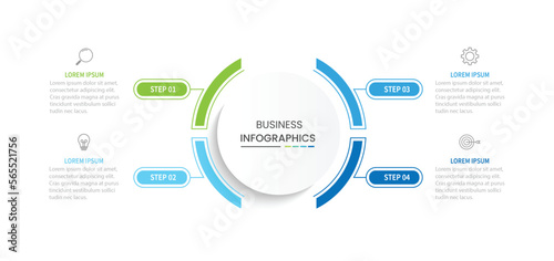 Business infographic template. Circle creative element design with marketing icons. Vector illustration 4 Step.