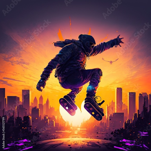 skateboarder in the sunset