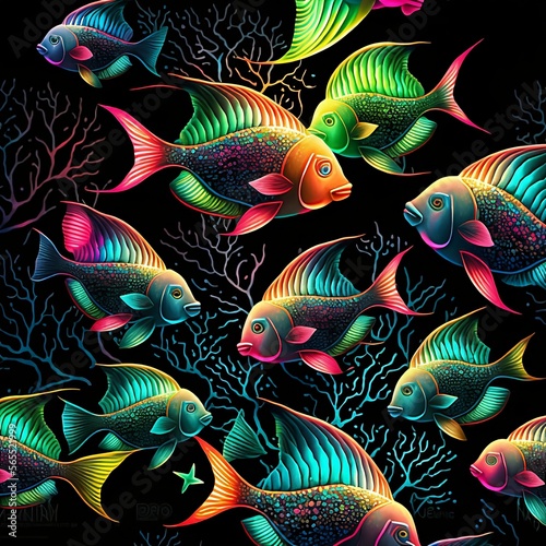 Glow Fish in Aquarium with Black Background