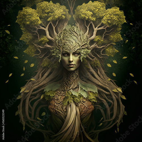 Ai generated concept for Mother Nature as an overgrown tree. Created using ai generative. 