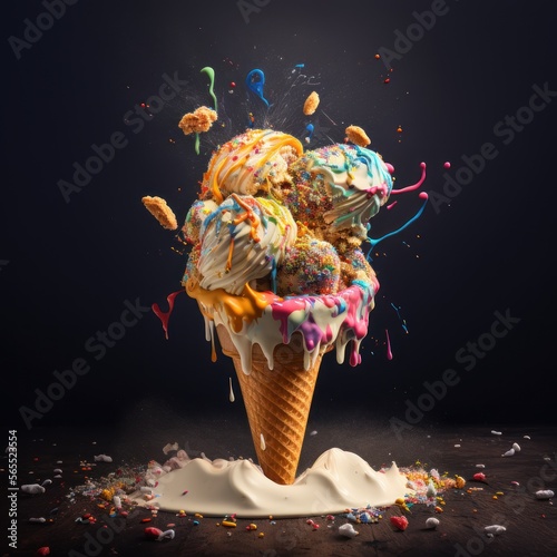 Ice cream cone appetizing  explosion of flavor  gooey and very tasty  generative AI