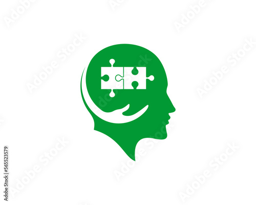 Human head and hand care with puzzle inside