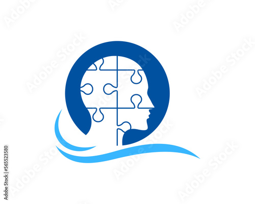 Human head arranged with puzzle