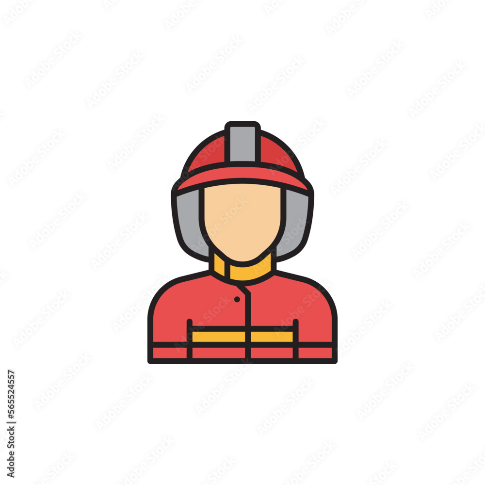 Fireman avatar filled color icon. linear style sign for mobile concept and web design.