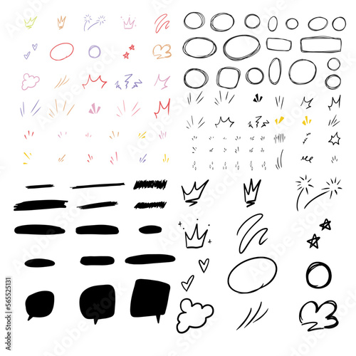 Vector set of hand-drawn cute cartoony expression sign doodle line strokeemoticon effects design elements, cartoon character emotion symbols,