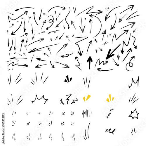 Vector set of hand-drawn cute cartoony expression sign doodle line strokeemoticon effects design elements, cartoon character emotion symbols,