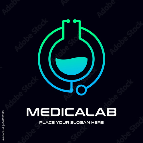 Medical laboratory vector logo template with Stethoscope symbol.