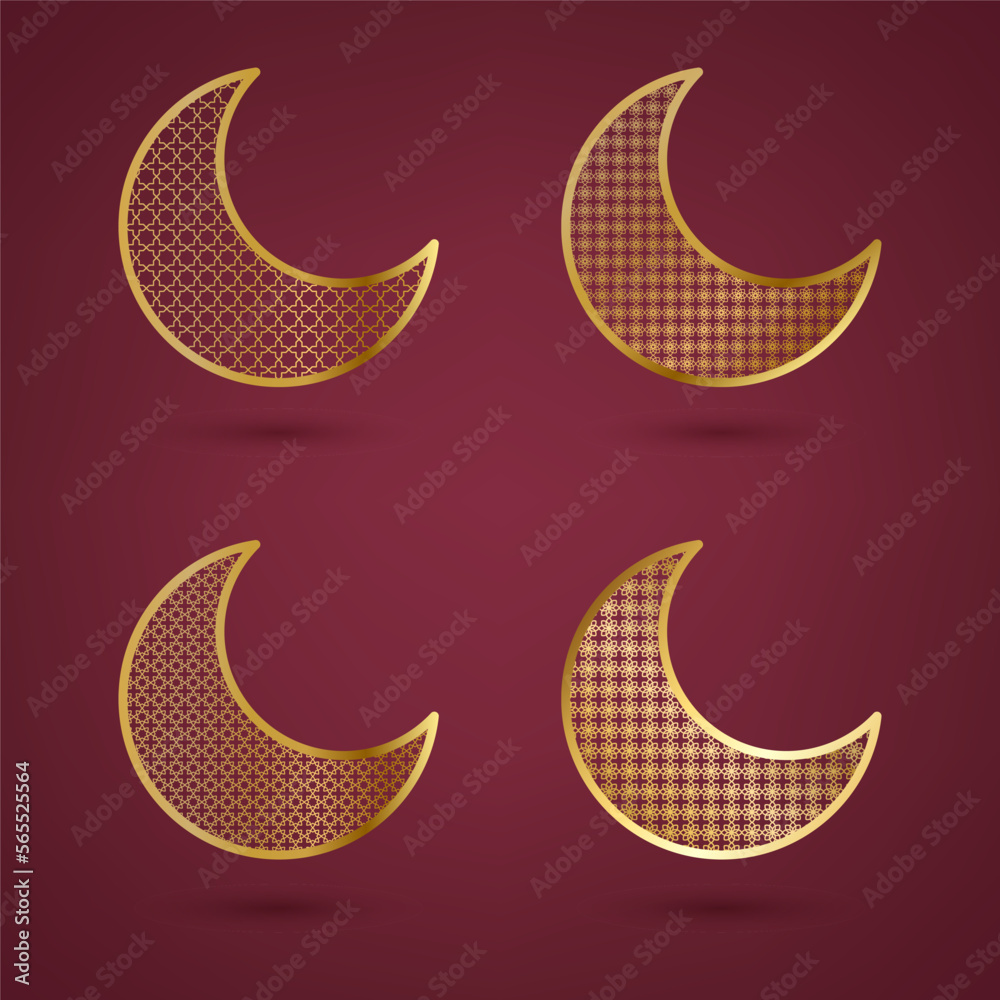 Collection of crescent moon illustration with islamic arabic pattern Collection of crescent moon illustration with islamic arabic pattern