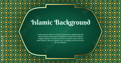 Islamic Arabic Green Luxury Background with Golden Geometric pattern and Beautiful Ornament
