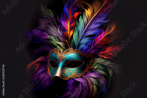 mardi gras mask with colored plumage