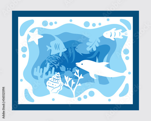 3d Underwater sea Shadow Box laser cut,