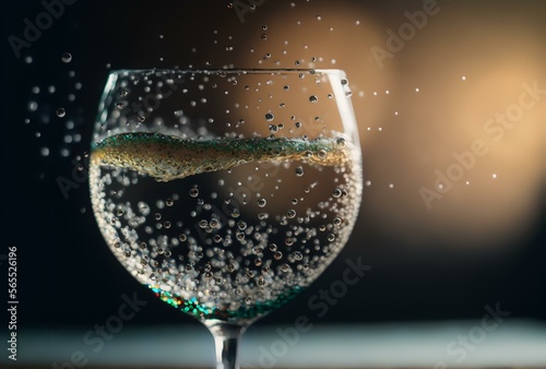 glass of water with bubbles rising to the surface (AI Generated)