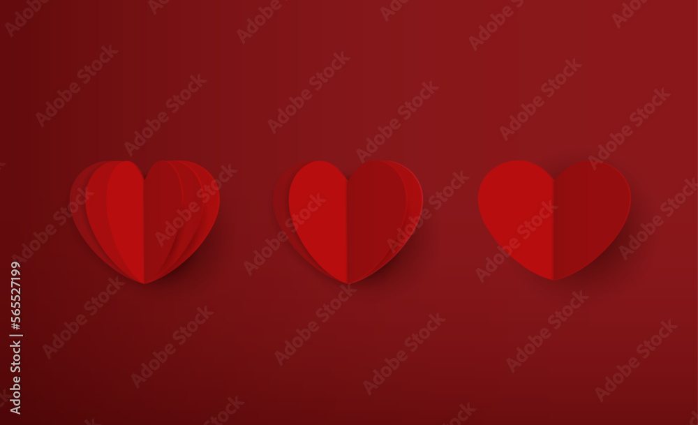 Paper heart shape with shadow on red background. suitable for happy valentine's day and mother's day decoration. Set of hearts vector design.