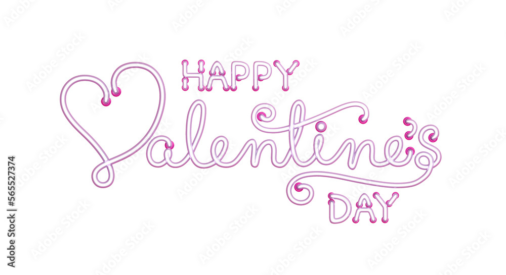 Happy Valentines day neon text isolated on transparent background, 3d rendering illustration