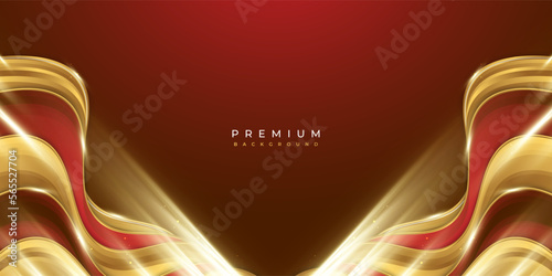 Luxury and Elegant Red and Gold Background with Golden Light and Paper Cut Style. Can be Used for Award, Banner, Card, Nomination, Ceremony, Formal Invitation or Certificate Design